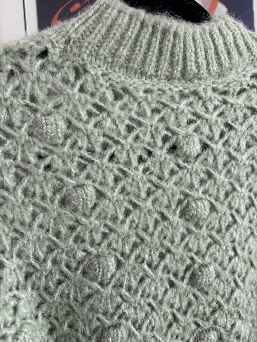 NWT Mango Mint Green Open-Knit Crewneck Popcorn Texture Sweater - Picture 7 of 9